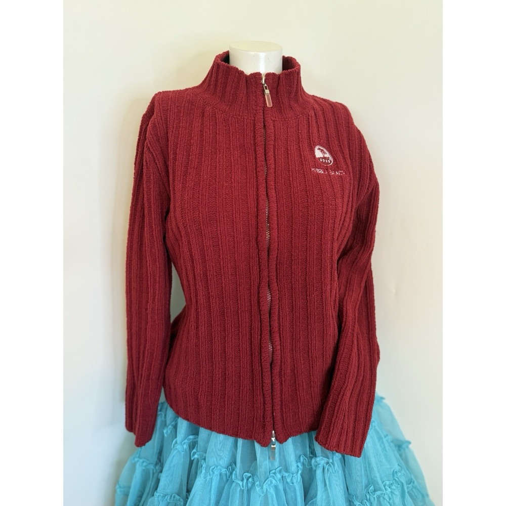 Vintage‎ Pebble Beach Full Zip Red Cardigan Sweater Ribbed Size S Logo Mock Neck